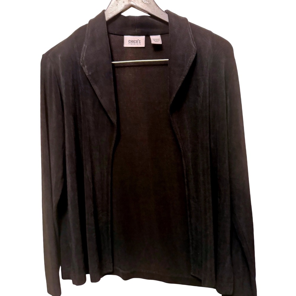 Chicos Travelers Size Small Black Slinky‎ Knit Open Front Cardigan Jacket USA
